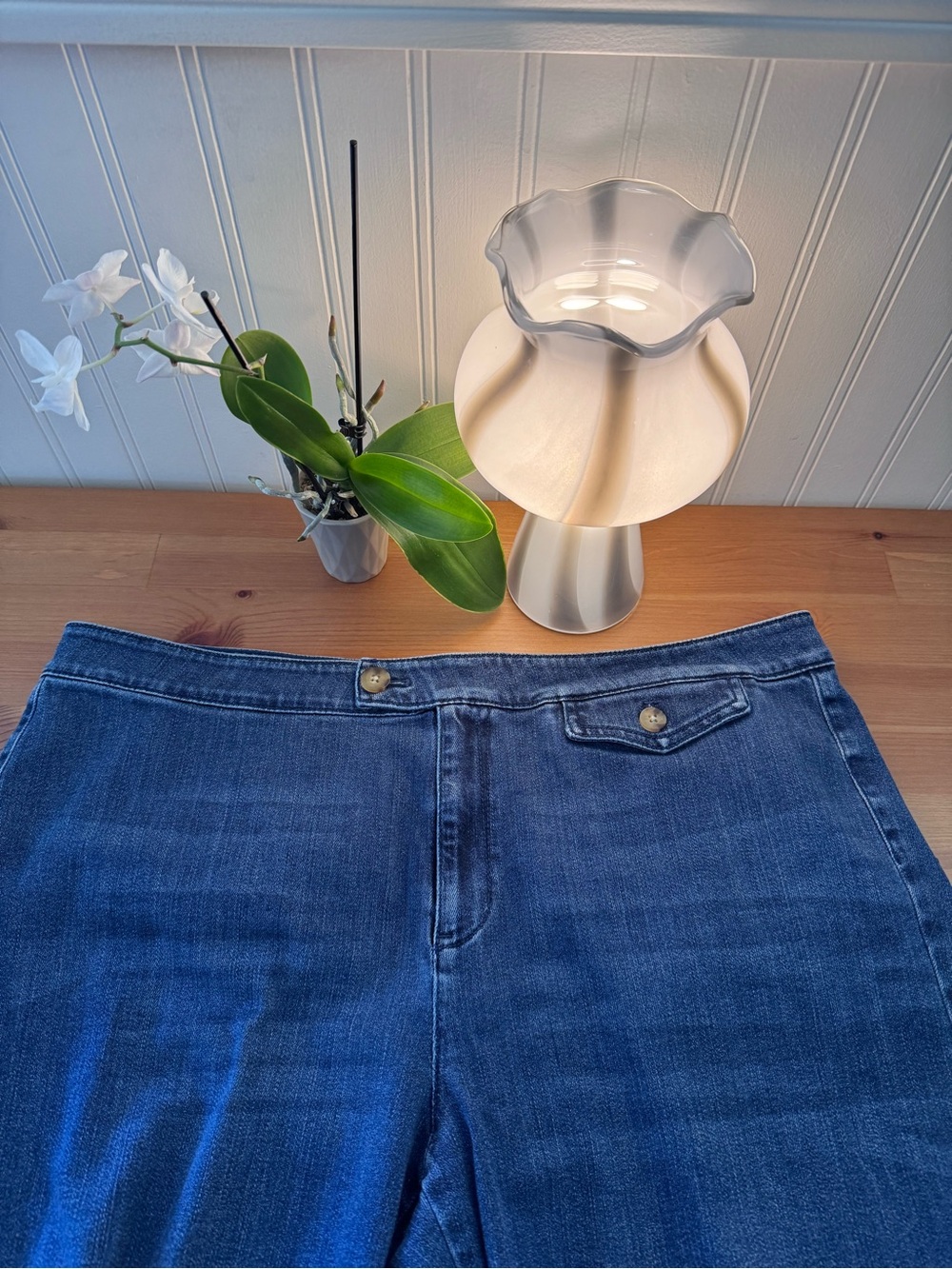 J. Jill Denim Blue Tab Waist Full Leg Crops Size 16 - Picture 2 of 10